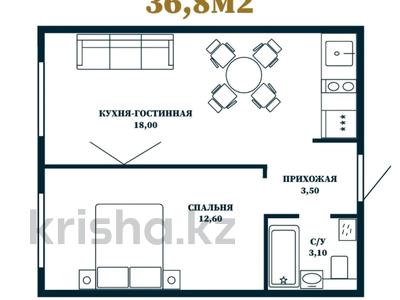2-комнатная квартира · 37 м² · 10/10 этаж, Мухамедханова 28 за 16.8 млн ₸ в Астане, Нура р-н