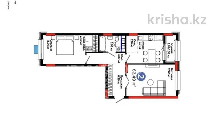 2-комнатная квартира · 63 м² · 3/9 этаж, Е-321 4 за 38 млн ₸ в Астане, Есильский р-н — фото 2