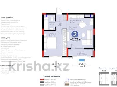 2-бөлмелі пәтер · 47.22 м² · 17/17 қабат, Турар Рыскулов 16/4, бағасы: 40 млн ₸ в Астане