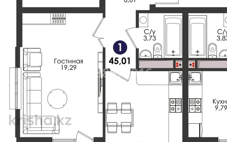 1-бөлмелі пәтер · 43.9 м² · 8/12 қабат, Ахмет Байтурсынулы 8, бағасы: 26 млн ₸ в Астане, Алматы р-н — фото 2