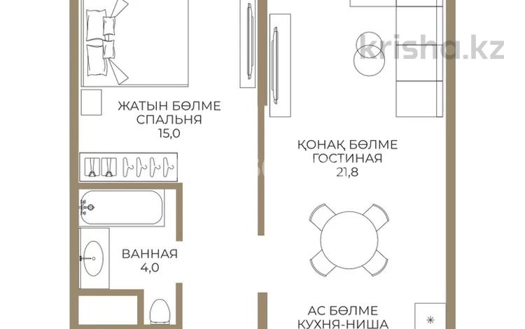 2-комнатная квартира · 58 м² · 8/9 этаж, Каныша Сатпаева 90а/1 за 51.1 млн ₸ в Алматы, Бостандыкский р-н — фото 2