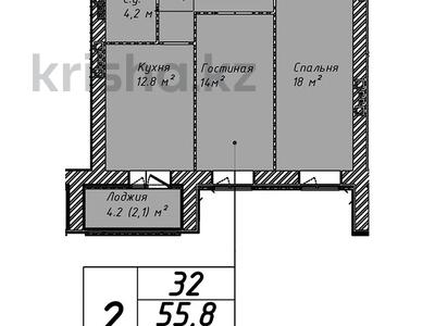 2-комнатная квартира, 57.9 м², 5/12 этаж, Косшыгулулы 159 за ~ 21.7 млн 〒 в Астане, Сарыарка р-н