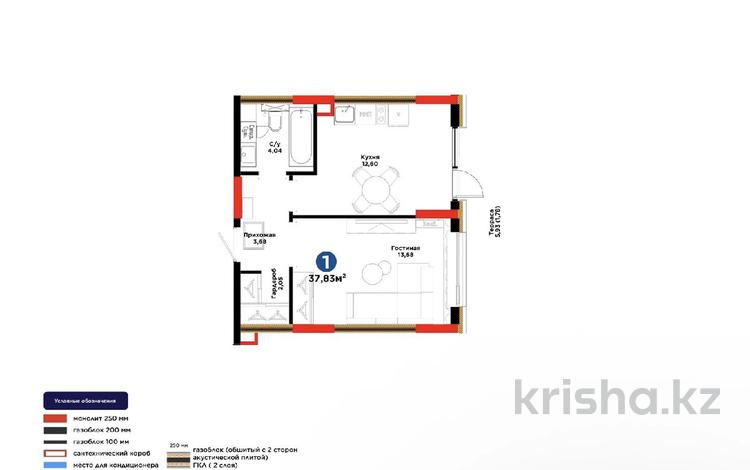 2-бөлмелі пәтер · 43 м² · 1 қабат, Е 908 23, бағасы: 25.9 млн ₸ в Астане, Нура р-н — фото 2