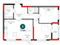 3-бөлмелі пәтер · 75.88 м² · 4/17 қабат, Е 882 13 — Набережная, бағасы: 35.4 млн ₸ в Астане, Нура р-н