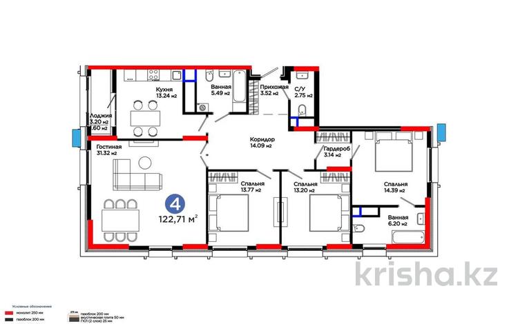 4-комнатная квартира · 122.71 м² · 6/16 этаж, Турар Рыскулова 1/1 за 117 млн ₸ в Астане, Есильский р-н — фото 2