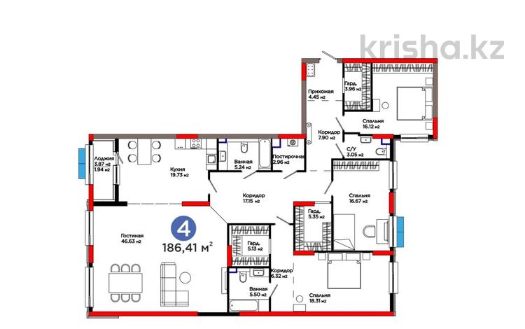 4-бөлмелі пәтер · 186.49 м², Е 116 2, бағасы: ~ 193 млн 〒 в Астане, Есильский р-н — фото 2