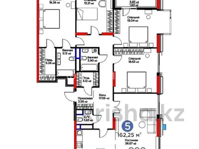 5-бөлмелі пәтер · 162.25 м² · 13/20 қабат, Кайым Мухамедханов 6/1 — Туран, бағасы: 170 млн ₸ в Астане, Нура р-н