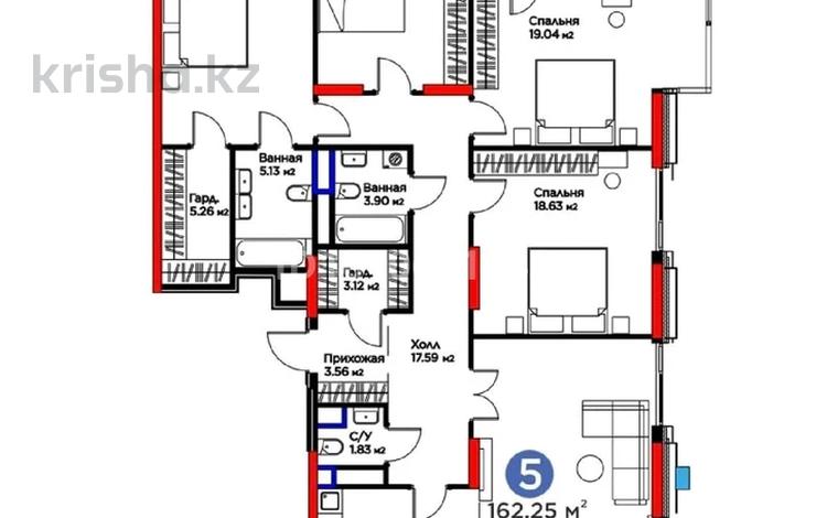 5-бөлмелі пәтер · 162.25 м² · 13/20 қабат, Кайым Мухамедханов 6/1 — Туран, бағасы: 170 млн ₸ в Астане, Нура р-н — фото 201