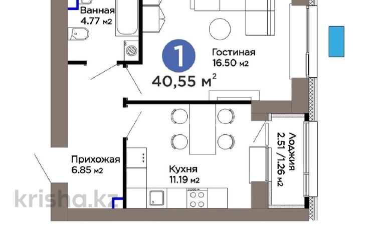 1-бөлмелі пәтер · 40.55 м² · 4/9 қабат, Турар Рыскулов 18/5, бағасы: 29.6 млн ₸ в Астане, Нура р-н — фото 3