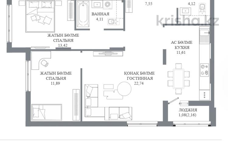 3-комнатная квартира · 76.52 м² · 2/9 этаж, Пересечение ул. Калдаякова и ул. Жургенова — БЕЗ КОМИССИИ / РАССРОЧКА / НАУРЫЗ/ ИПОТЕКА за ~ 41.9 млн ₸ в Астане, Сарайшык р-н — фото 2