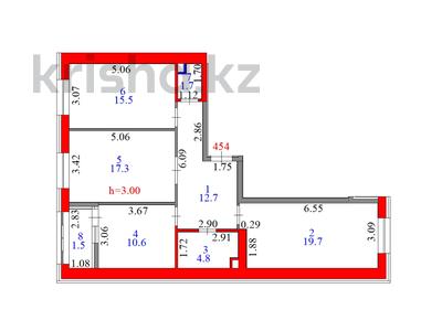 3-бөлмелі пәтер · 83.8 м² · 9/9 қабат, Култегин 4, бағасы: ~ 44.2 млн ₸ в Астане, Нура р-н