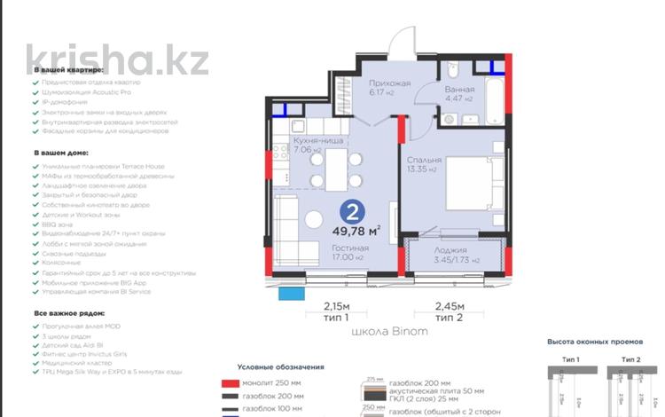 2-бөлмелі пәтер · 49.78 м² · 5/12 қабат, Турар Рыскулов 18, бағасы: 38.5 млн ₸ в Астане — фото 2