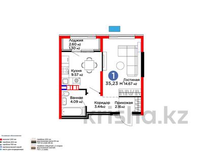 1-комнатная квартира · 35.23 м² · 5/6 этаж, Бауыржана Момышулы за 27 млн 〒 в Алматы, Алатауский р-н