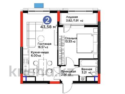 2-бөлмелі пәтер · 43.58 м² · 11/14 қабат, ул. Е-915, бағасы: 32 млн ₸ в Астане, Есильский р-н