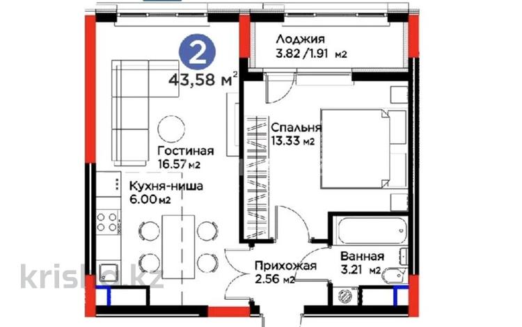 2-бөлмелі пәтер · 43.58 м² · 11/14 қабат, ул. Е-915, бағасы: 32 млн ₸ в Астане, Есильский р-н — фото 3