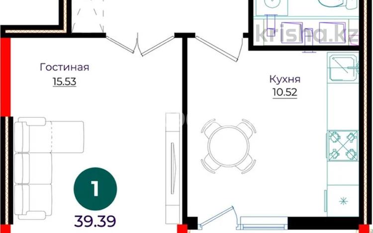 1-комнатная квартира · 39.39 м² · 12/17 этаж, Е 882 10 за 24 млн ₸ в Астане, Нура р-н — фото 2