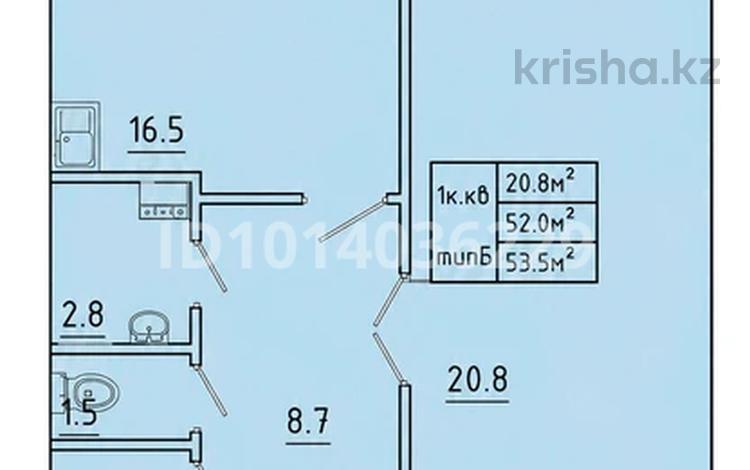 1-бөлмелі пәтер · 53.5 м² · 5/8 қабат, Алтын орда ш/а. 1В — Тәуелсіздік, бағасы: 18.7 млн ₸ в Актобе, мкр. Алтын орда — фото 2