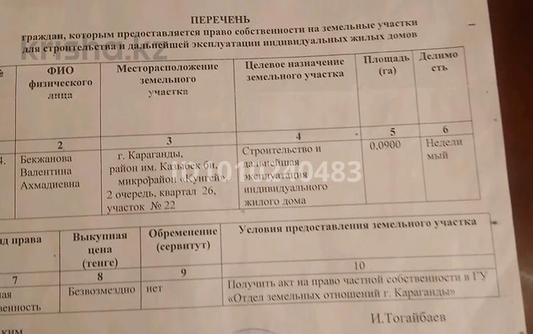 Участок · 10 соток, мкр Кунгей уч.22, квартал 26, 2 очередь за 12 млн ₸ в Караганде, Казыбек би р-н — фото 2