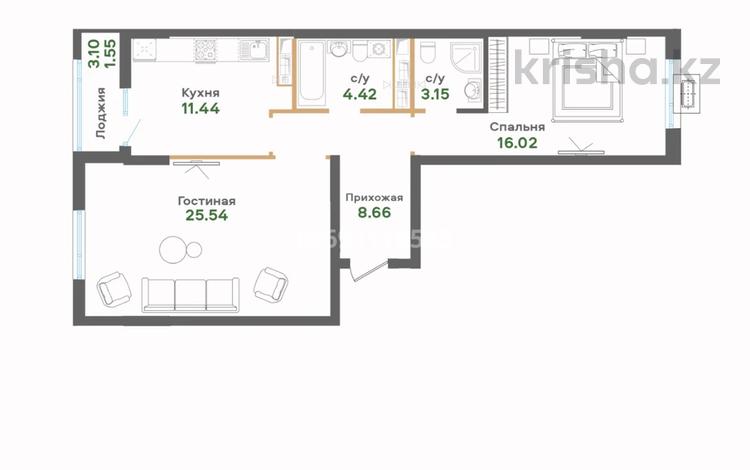 2-комнатная квартира, 71 м², 15/17 этаж, Ш.Калдаякова за 27 млн 〒 в Астане, Алматы р-н — фото 7