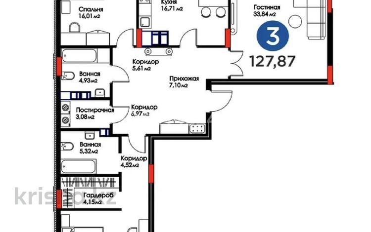 3-бөлмелі пәтер · 128 м² · 3/9 қабат, Конаева 5 — Кунаева, бағасы: 135 млн ₸ в Астане, Есильский р-н — фото 2
