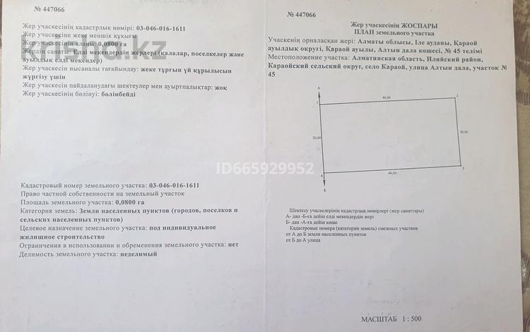 Участок 8 соток, улица Алтын дала 45 за 2.9 млн 〒 в Караой — фото 2