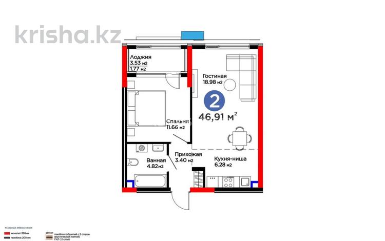 2-комнатная квартира · 46.91 м² · 2/9 этаж, Е-899 7 за 44.5 млн ₸ в Астане, Есильский р-н — фото 2
