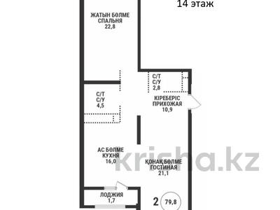 2-бөлмелі пәтер · 79.8 м² · 14/16 қабат, Каныша Сатпаева 90/55Б, бағасы: ~ 59.1 млн ₸ в Алматы, Бостандыкский р-н