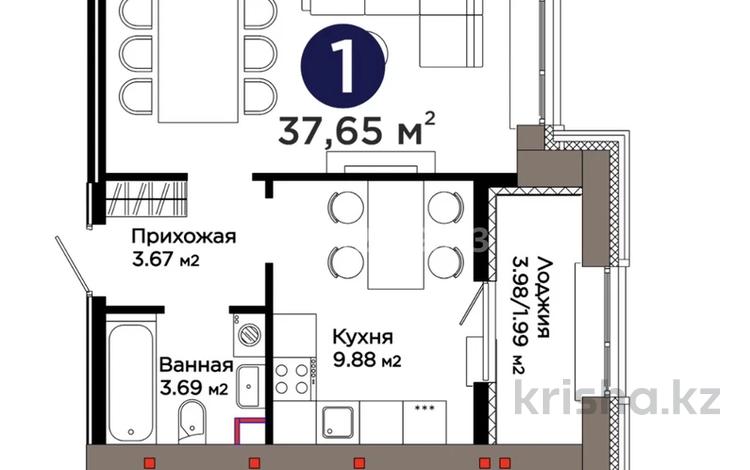 1-бөлмелі пәтер · 37.65 м² · 3/12 қабат, Е 909 29 — B блок, бағасы: 27.5 млн ₸ в Астане, Нура р-н — фото 2