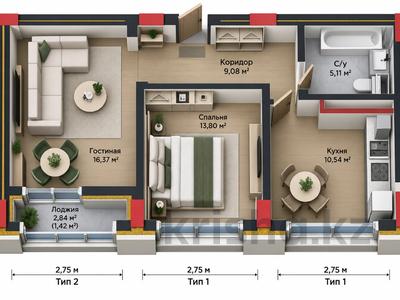 2-бөлмелі пәтер · 57 м² · 9/9 қабат, Тараз 8/3, бағасы: 39 млн ₸ в Астане, р-н Байконур