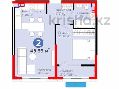 2-бөлмелі пәтер · 45.39 м² · 5/6 қабат, Тараз — 34 723 350 ЦЕНА СО СКИДКОЙ!, бағасы: ~ 40.9 млн ₸ в Алматы, Турксибский р-н