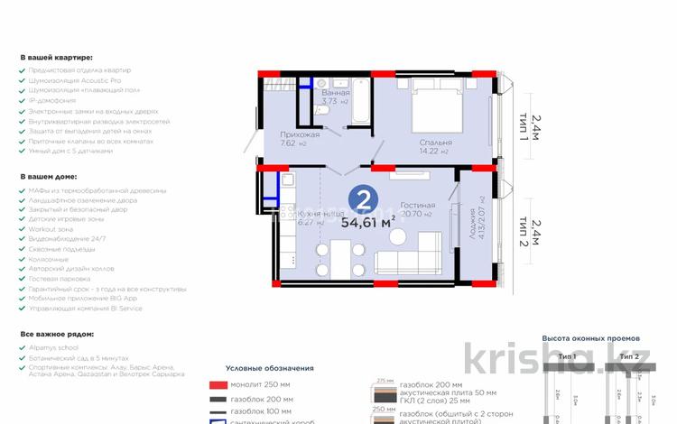 2-комнатная квартира · 55 м² · 6/8 этаж, Бухар жырау 20A за ~ 50 млн ₸ в Астане, Нура р-н — фото 10