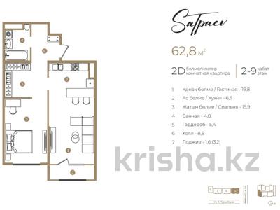 2-комнатная квартира · 62.8 м² · 2/9 этаж, Каныша Сатпаева 90а/1 — БЕЗ КОМИССИИ! УСПЕЙТЕ ПРИОБРЕСТИ СО СКИДКОЙ за ~ 49.1 млн ₸ в Алматы, Бостандыкский р-н