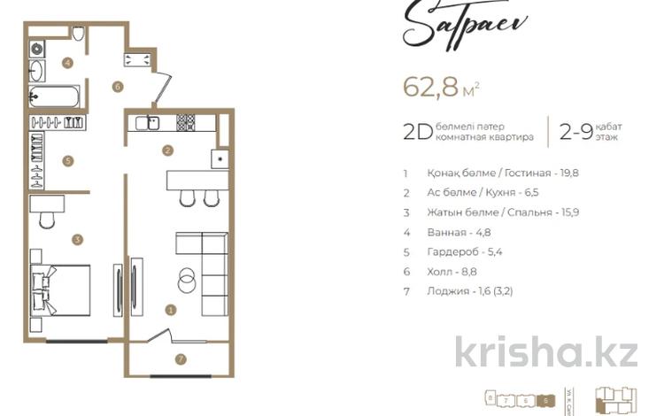 2-комнатная квартира · 62.8 м² · 2/9 этаж, Каныша Сатпаева 90а/1 — БЕЗ КОМИССИИ! УСПЕЙТЕ ПРИОБРЕСТИ СО СКИДКОЙ за ~ 49.1 млн ₸ в Алматы, Бостандыкский р-н — фото 3