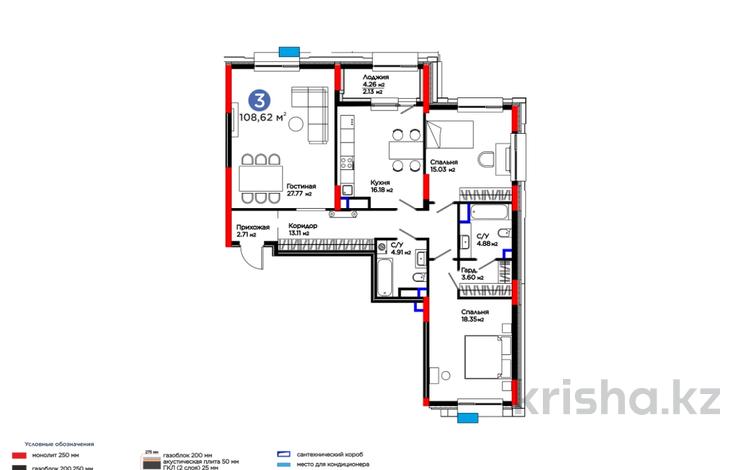 3-комнатная квартира, 108.5 м², 8/12 этаж, Толе би 52 — BI Group