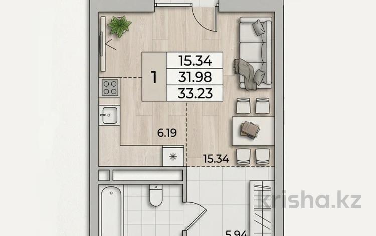 1-бөлмелі пәтер · 34.1 м² · 2/5 қабат, Карасай батыра, бағасы: 18.9 млн ₸ в  — фото 2