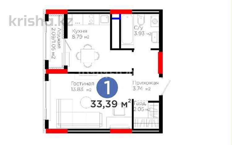 1-бөлмелі пәтер · 33.39 м², Е 908 23, бағасы: 22 млн ₸ в Астане, Нура р-н — фото 2