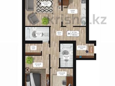 3-бөлмелі пәтер · 122.2 м² · 3/5 қабат, мкр. Алтын орда, Мкр.Батыс-2 54Г, бағасы: ~ 42.8 млн 〒 в Актобе