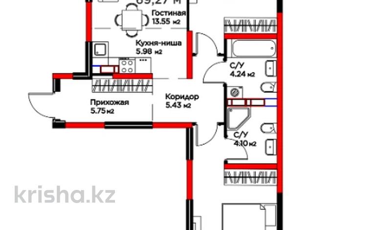 3-бөлмелі пәтер · 68 м² · 3/9 қабат, Райымбека 219Б — Цена со скидкой: 54 794 400тг!, бағасы: ~ 64.5 млн ₸ в Алматы, Жетысуский р-н — фото 2