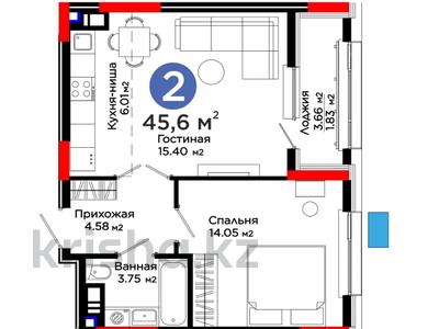 2-бөлмелі пәтер, 45.6 м², Е-321, бағасы: ~ 19 млн 〒 в Астане