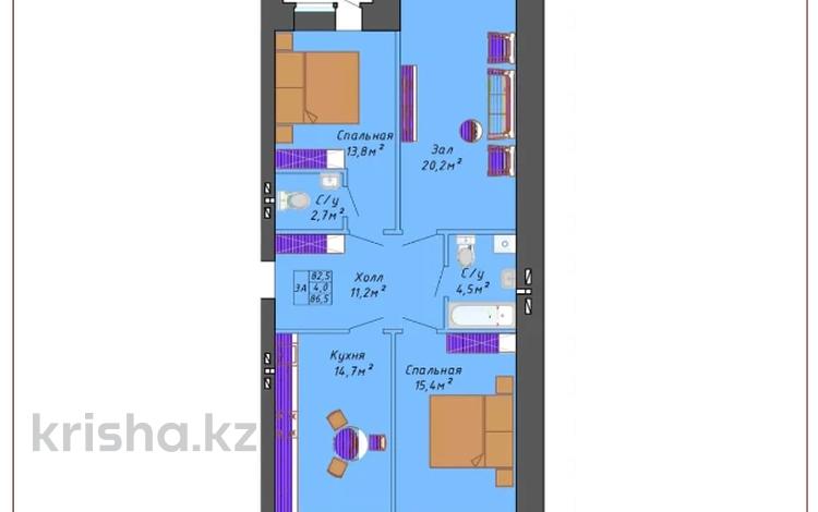 3-комнатная квартира, 85.4 м², 2/10 этаж, мкр. Алтын орда, Микрорайон Алтын Орда 360/1 — ЖК Сункар за ~ 17.9 млн 〒 в Актобе, мкр. Алтын орда — фото 2