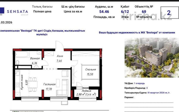 2-бөлмелі пәтер · 55 м² · 6/12 қабат, у Аллеи «Мынжылдык» 14/4, бағасы: 35.5 млн ₸ в Астане, Сарайшык р-н — фото 2