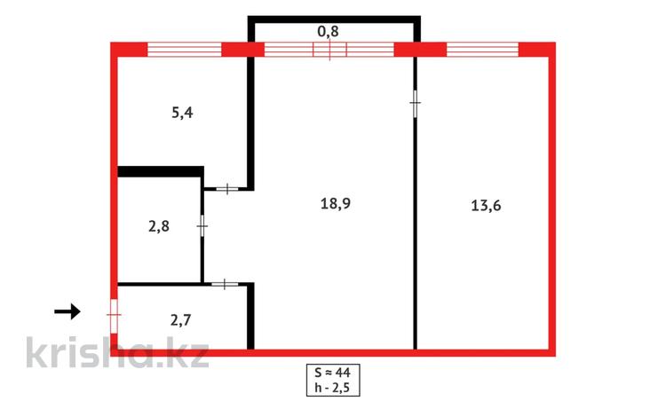 2-комнатная квартира · 45 м² · 5/5 этаж, мкр Юго-Восток, Дюсембекова 43 за 13.2 млн ₸ в Караганде, Казыбек би р-н — фото 2