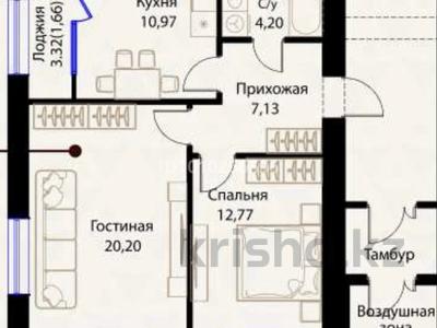 2-бөлмелі пәтер · 57 м² · 12/12 қабат, ул. Жошы хан, бағасы: 43.5 млн ₸ в Астане, Есильский р-н