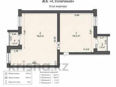 4-комнатная квартира · 138 м² · 7/10 этаж, мкр Юго-Восток, Гульдер 1 3а за 50 млн ₸ в Караганде, Казыбек би р-н
