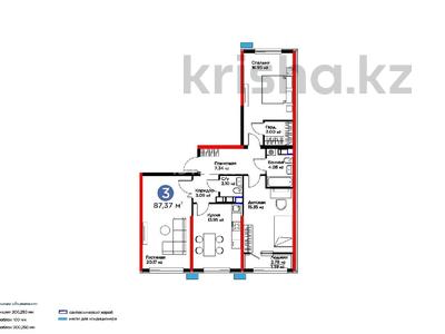 3-комнатная квартира · 87.37 м² · 10/12 этаж, мкр Шымсити, Квартал 189 52/1 за 40 млн ₸ в Шымкенте, Абайский р-н