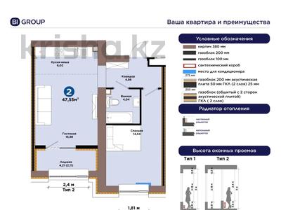 2-бөлмелі пәтер · 48 м² · 7/9 қабат, Е 909 31 — КИРПИЧНЫЙ БИЗНЕС КЛАСС, бағасы: 31 млн ₸ в Астане, Нура р-н