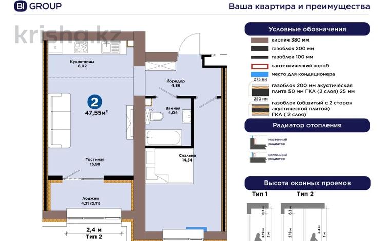 2-бөлмелі пәтер · 48 м² · 7/9 қабат, Е 909 31 — КИРПИЧНЫЙ БИЗНЕС КЛАСС, бағасы: 31 млн ₸ в Астане, Нура р-н — фото 2