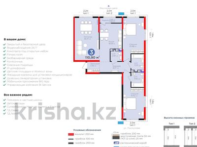 3-комнатная квартира, 110.9 м², 8/8 этаж, Вдоль улицы Рыскулова 4/3 за ~ 59.8 млн 〒 в Шымкенте, Енбекшинский р-н