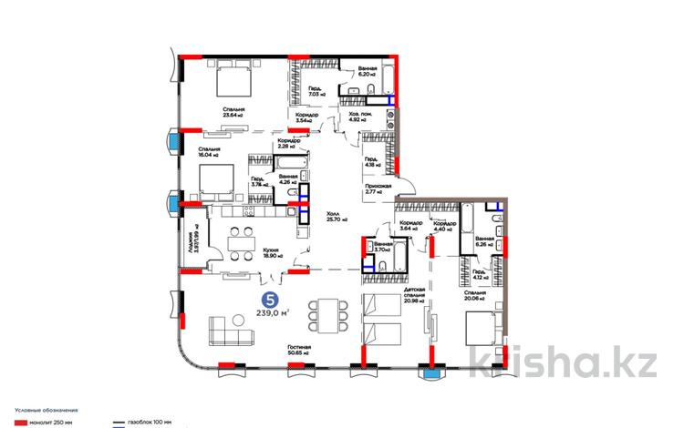 5-бөлмелі пәтер · 239 м² · 3/7 қабат, Е 900 5, 5/1, 5/2, 5/3 — Summer sales акции, бағасы: ~ 297.8 млн ₸ в Астане, Нура р-н — фото 4